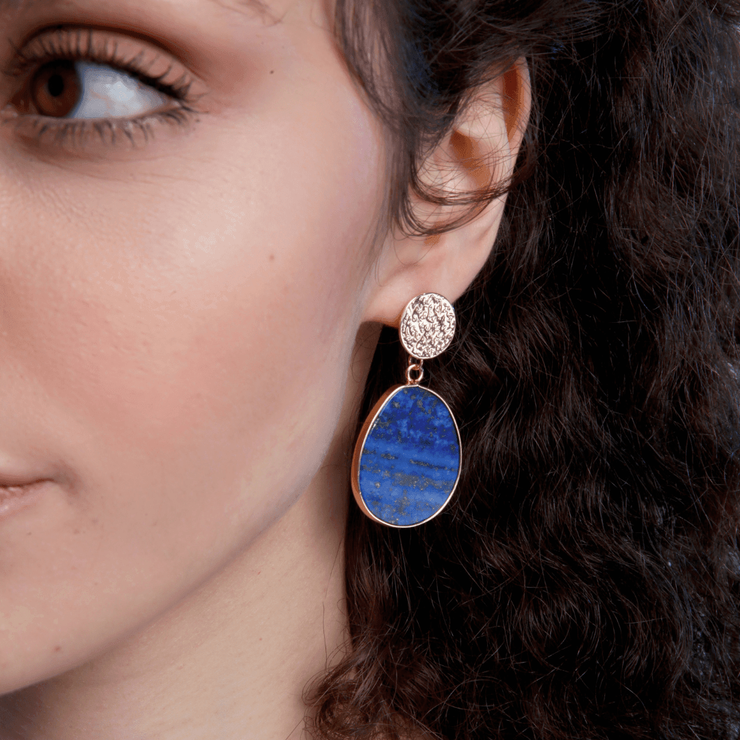 Boucles d'Oreilles en Lapis-Lazuli & Œil de Tigre Sixième Chakra