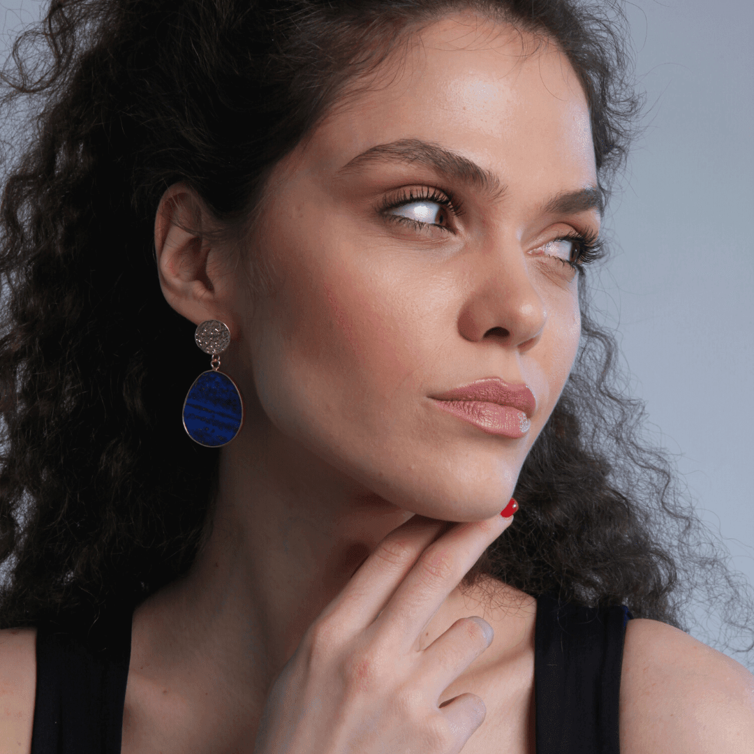 Boucles d'Oreilles en Lapis-Lazuli & Œil de Tigre Sixième Chakra