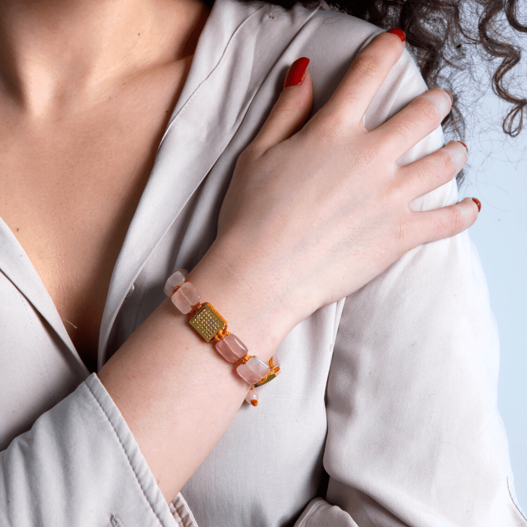 Bracelet Doré Trimakasi en Quartz Rose