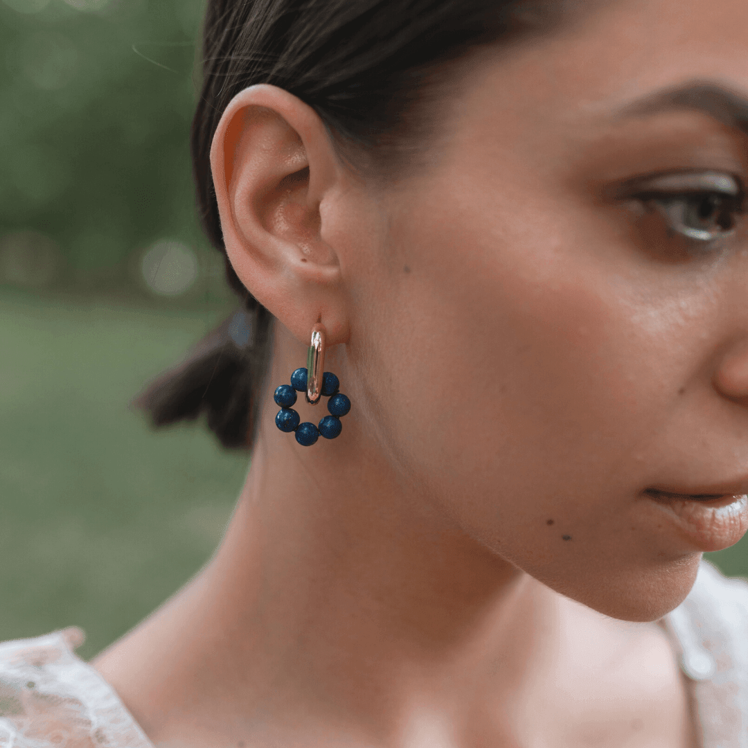 Boucles d'Oreilles en Calcédoine, Perles, Améthyste et Lapis-Lazuli