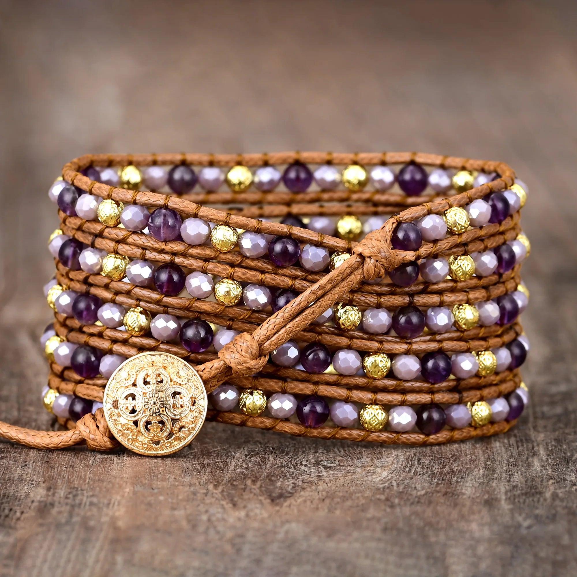 Bracelet Halo d'Améthyste en Pierres Précieuses