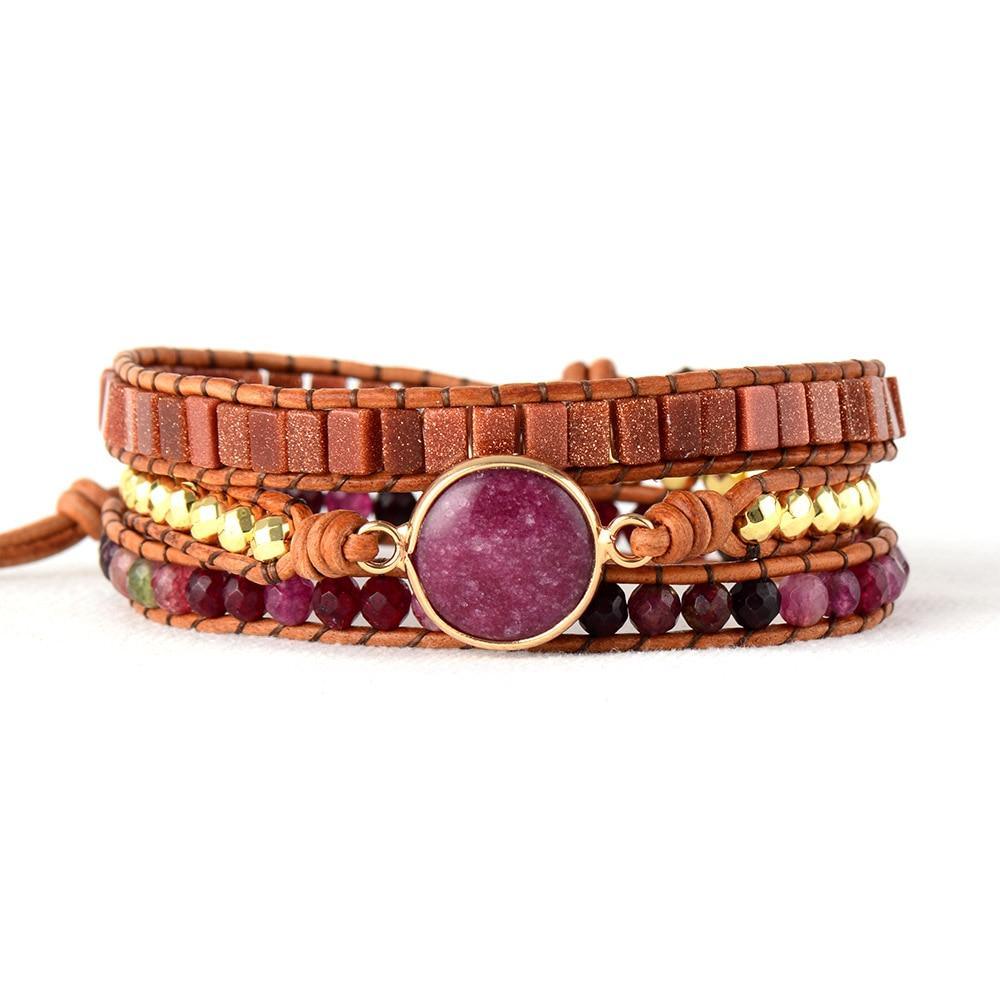 Charmant Bracelet Doré en Pierre de Soleil