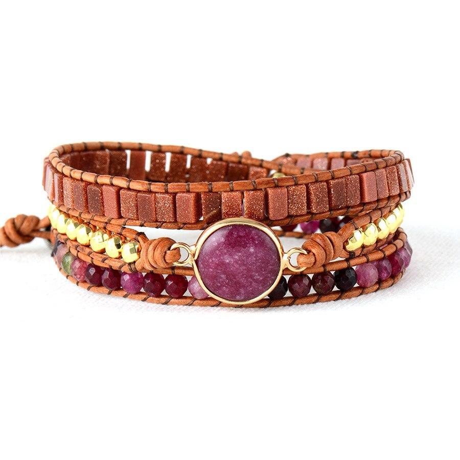 Charmant Bracelet Doré en Pierre de Soleil