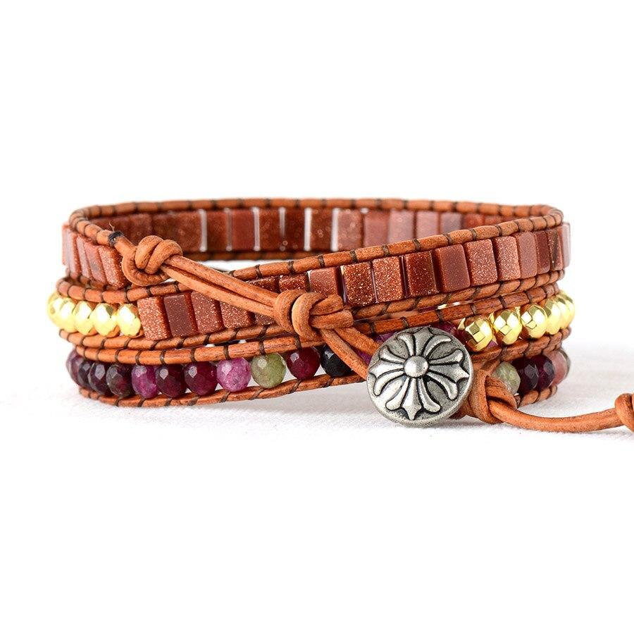 Charmant Bracelet Doré en Pierre de Soleil