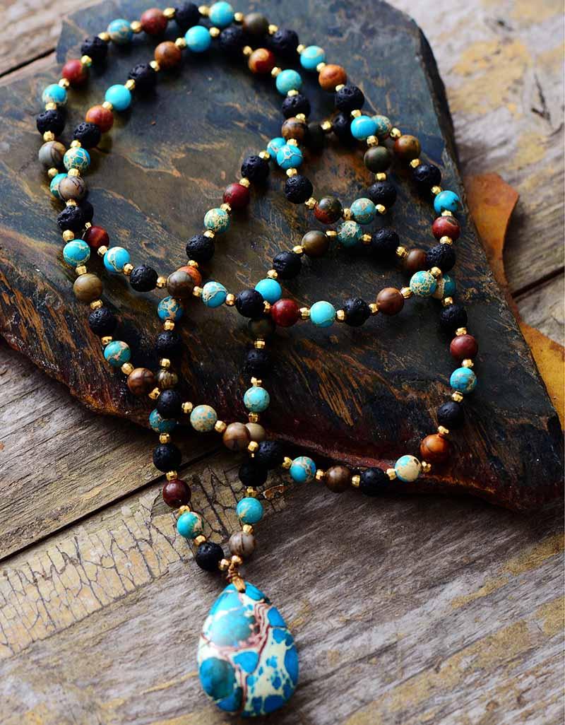 Collier Goutte en Jaspe Bleu