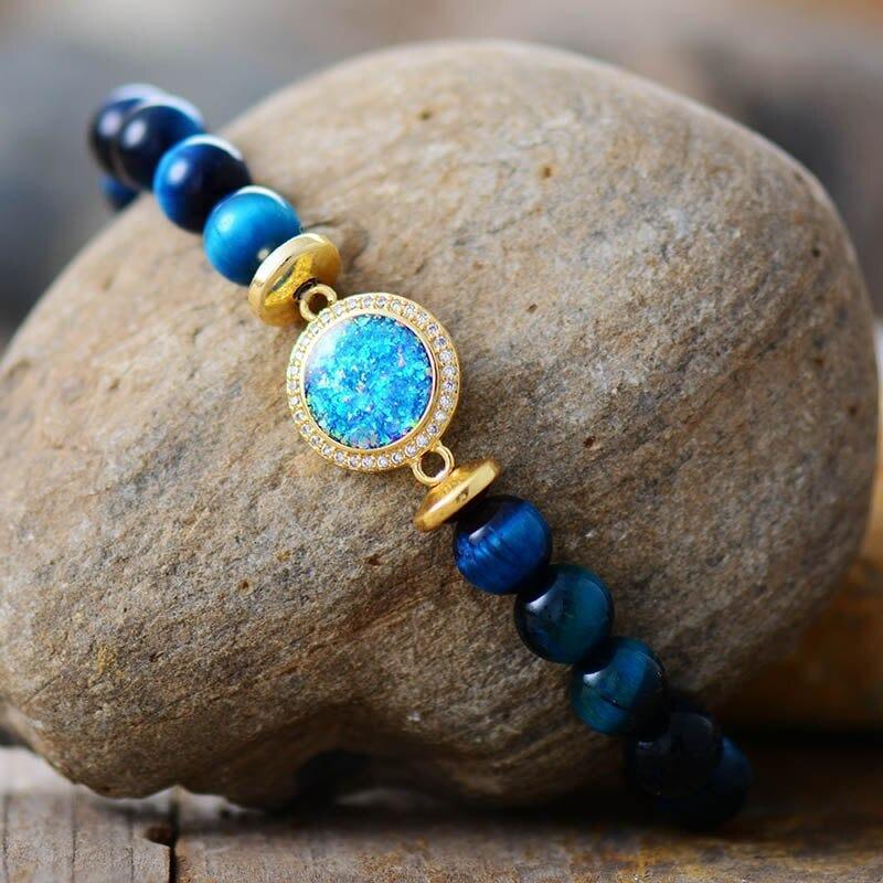 Bracelet Royal en Perles Oeil de Tigre et Opale