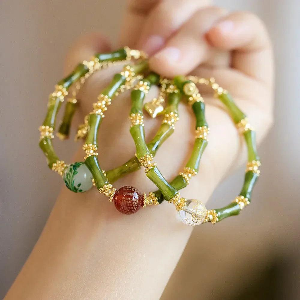 Bracelet Bambou Doré en Pierres