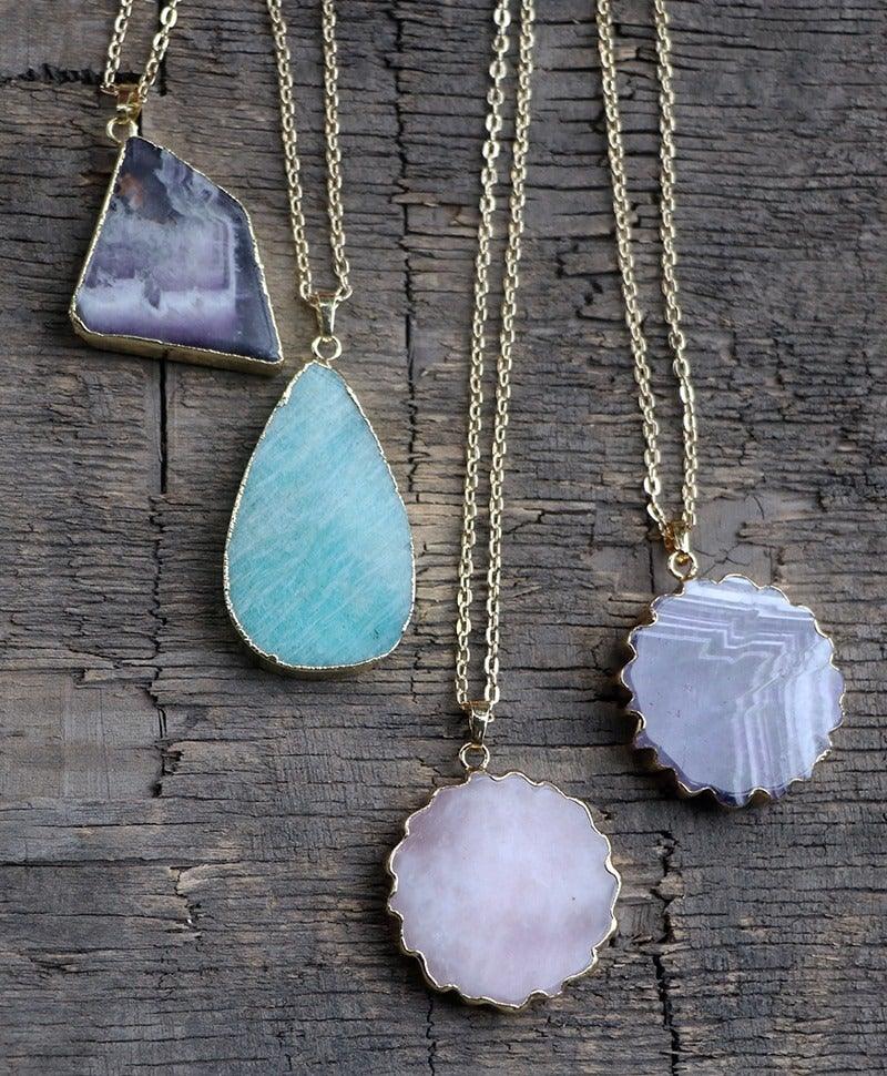 Collier Pendentif Rivière Terrestre en Amazonite et Améthyste