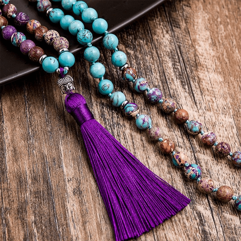 Collier Perles Enchanteresses Violettes en Hématite et Jaspe