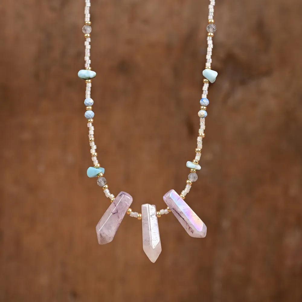 Collier Fil de Quiétude en Jaspe et Aiguë-Marine