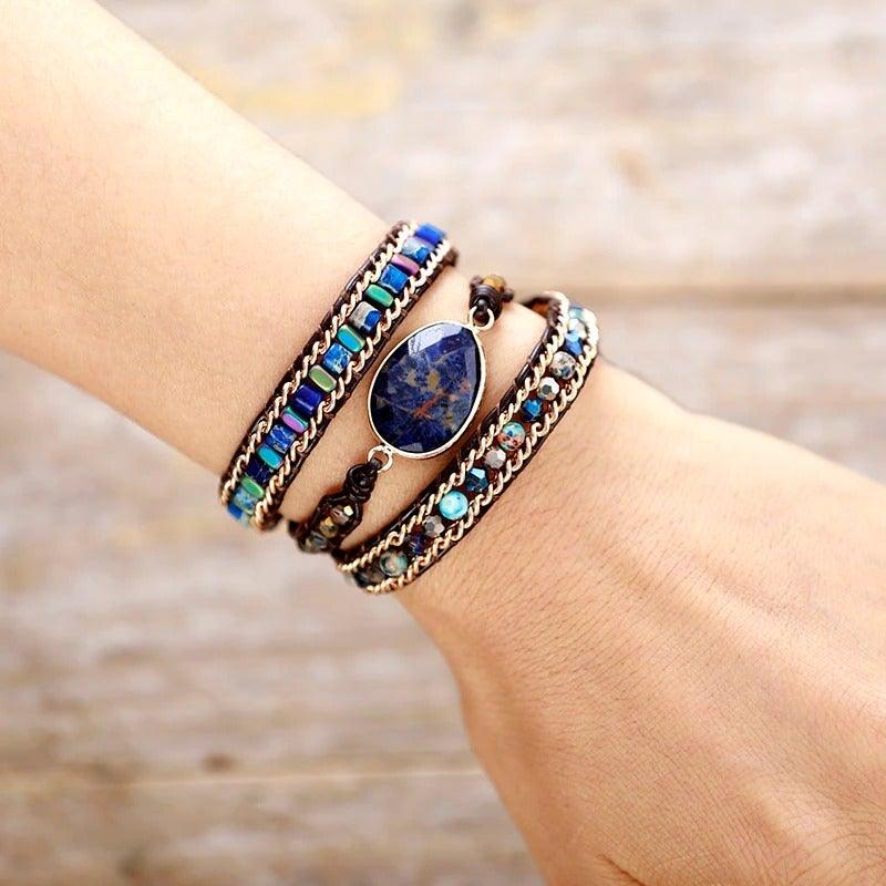 Bracelet Multicouche Floraison des Lavandes en Jaspe et Sodalite