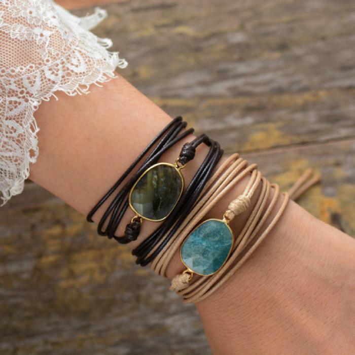 Bracelet en Amazonite et Cuir