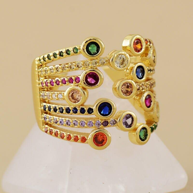 Luxueuse Bague Cocktail en Pierres Naturelles "Alignement des Chakras"