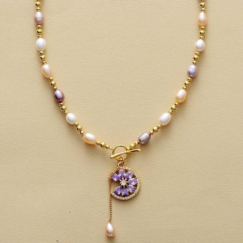 Collier de Perles Zircon Violet & Charme Délicat