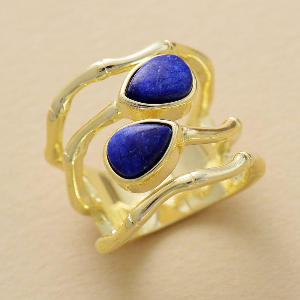 Bague Cocktail Fusion Sereine en Lapis-Lazuli et Agate Noire
