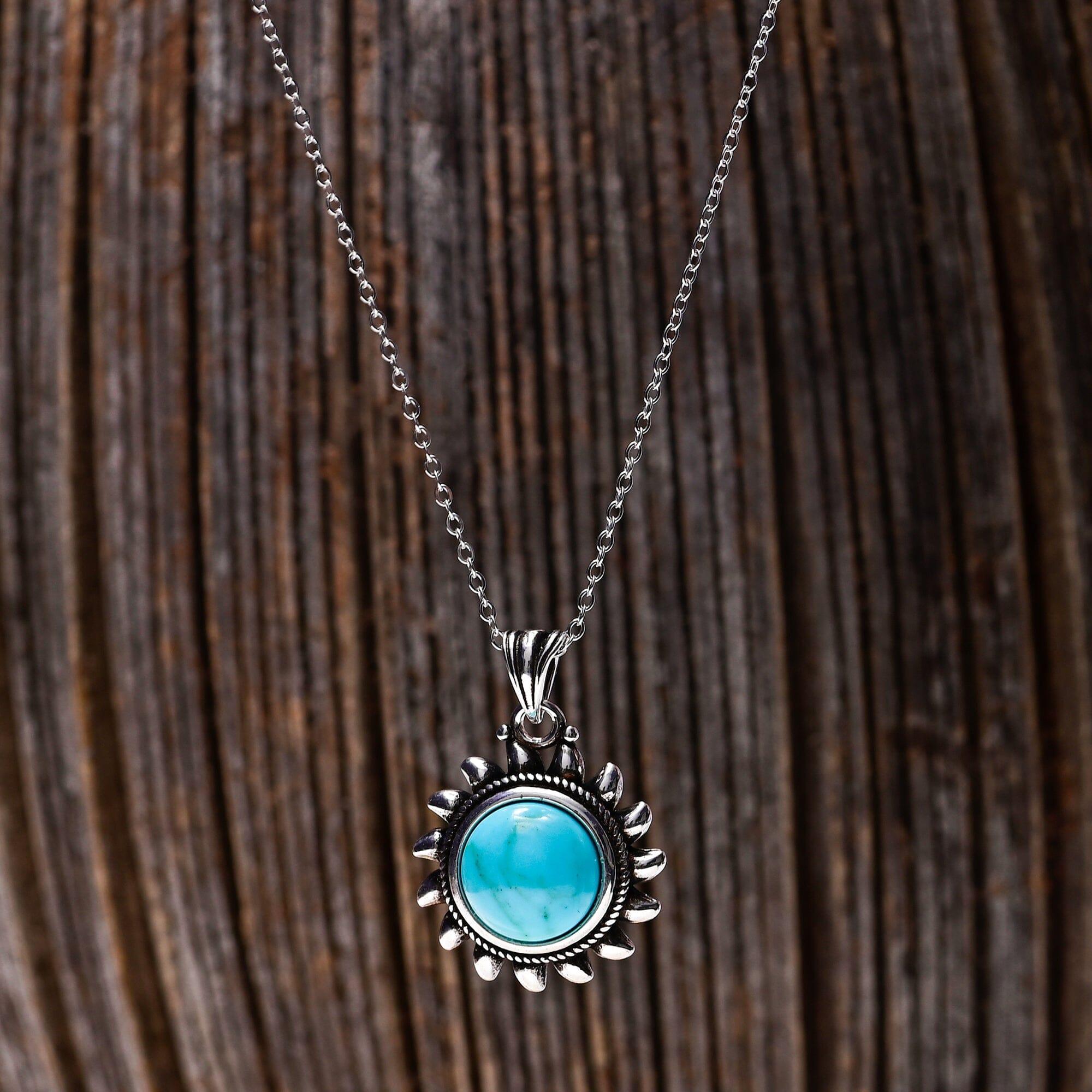 Collier Porte-Bonheur Hera et Pendentif Soleil en Turquoise