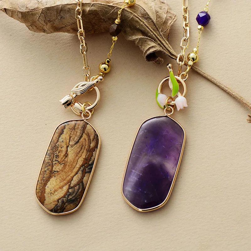 Collier Symphonie des Roses Enchantées en Jaspe Image & Améthyste