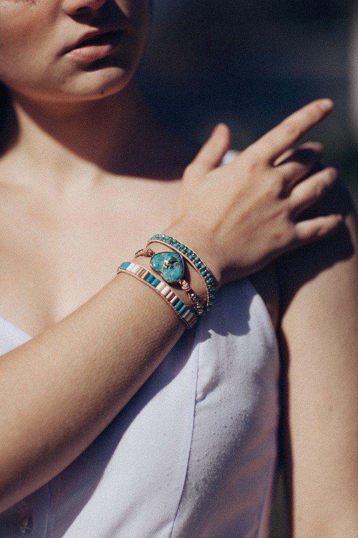 Bracelet Croix Dorée en Turquoise