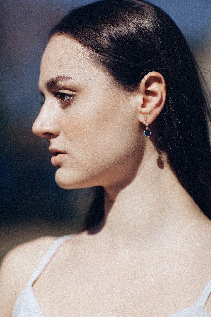 Boucles D'Oreilles À Clip Zircon Bleu Royal Et Perles