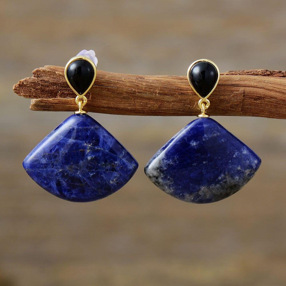 Boucles d'Oreilles Géométriques en Quartz et Jaspe Sodalite