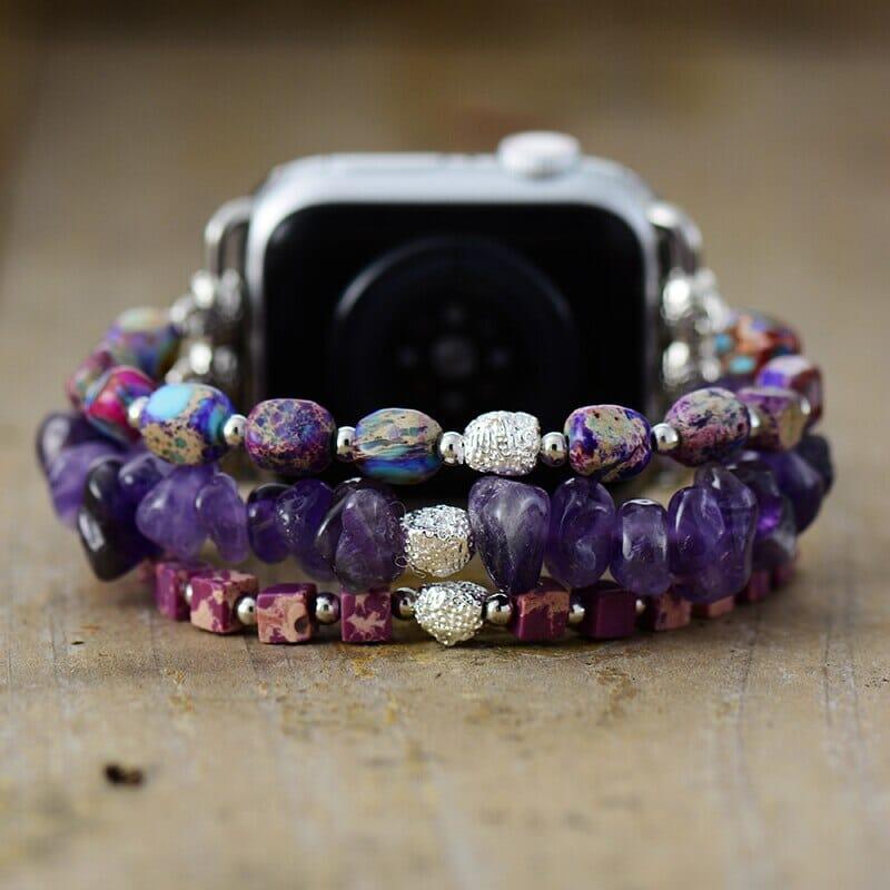 Bracelet de Montre Connectée Terre et Âme en Améthyste et Jaspe