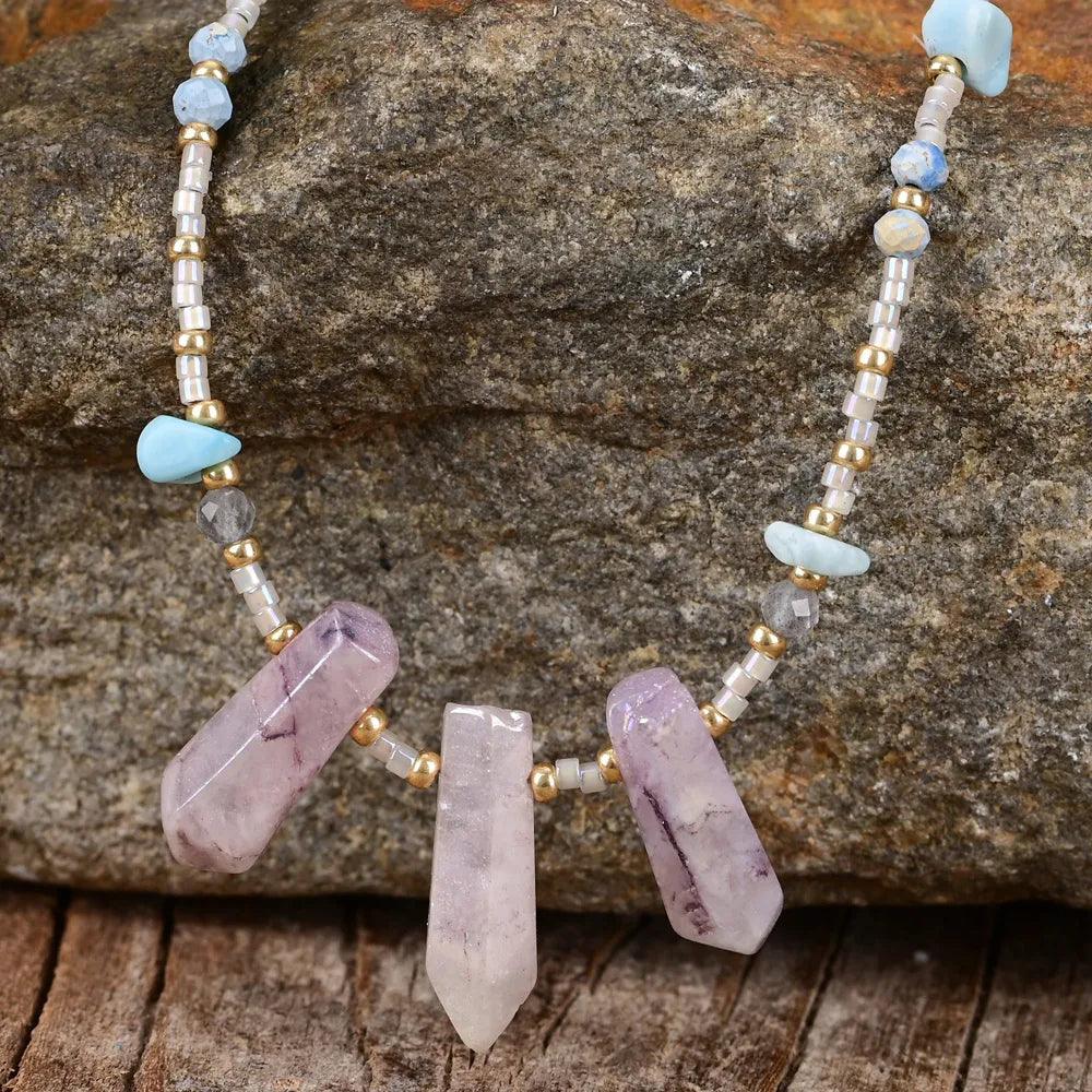 Collier Fil de Quiétude en Jaspe et Aiguë-Marine