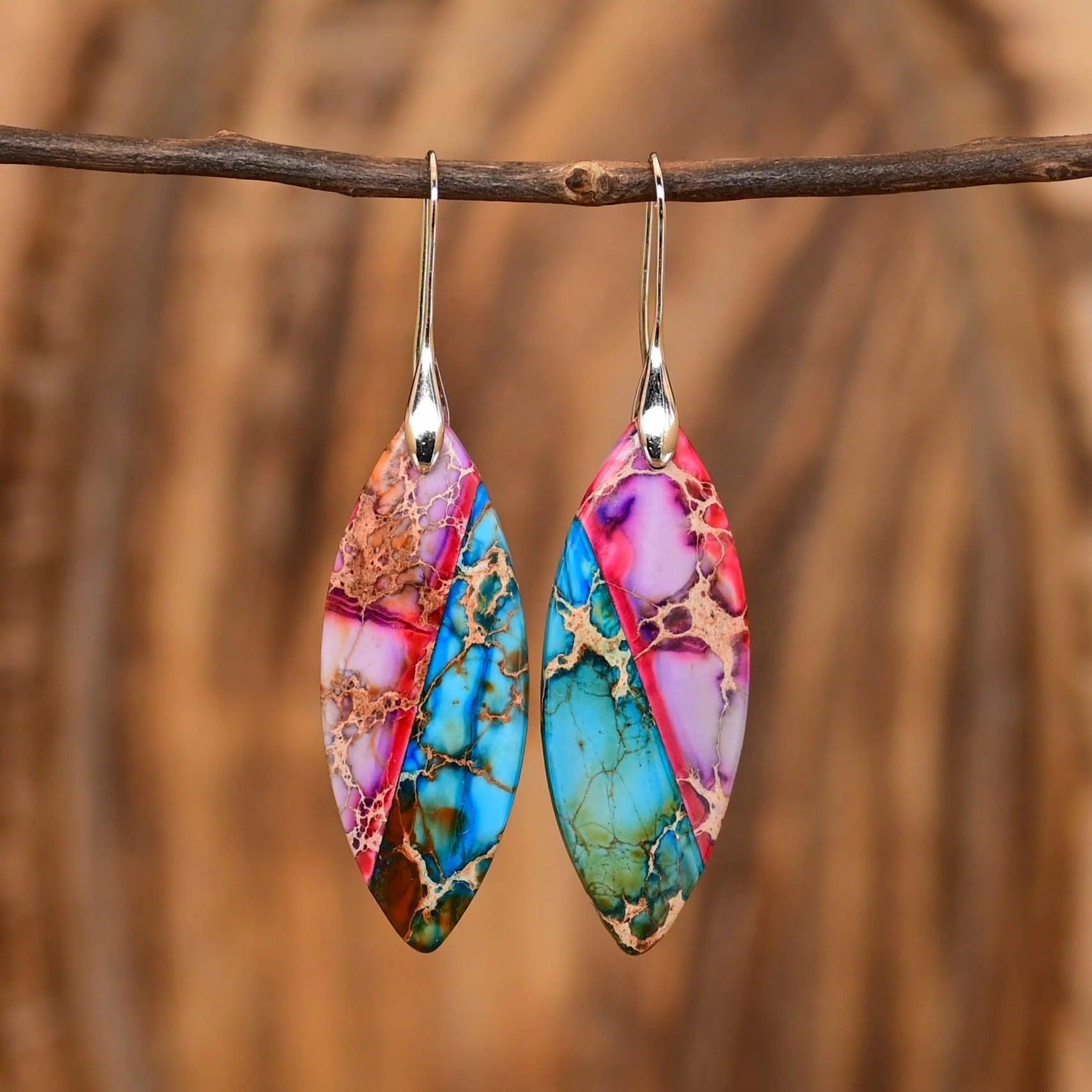 Boucles d'Oreilles Feuilles Éternelles en Jaspe Impérial