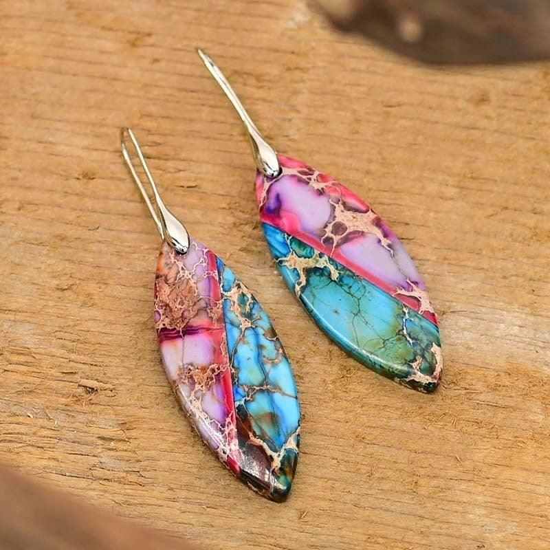 Boucles d'Oreilles Feuilles Éternelles en Jaspe Impérial