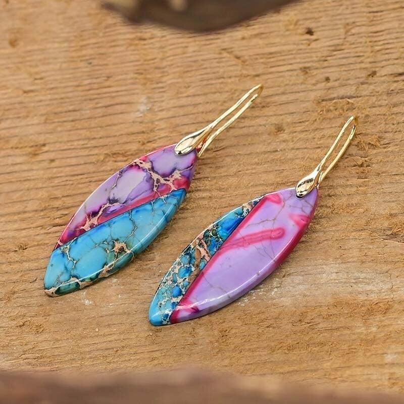 Boucles d'Oreilles Feuilles Éternelles en Jaspe Impérial