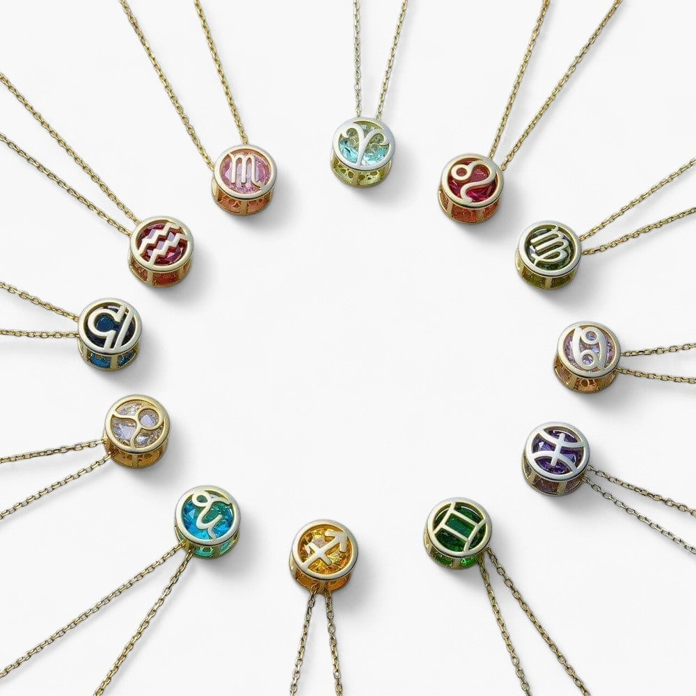 Collier Ras-de-Cou Doré Zodiaque Éthéré en Pierres Naturelles