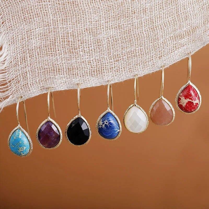 Boucles d’Oreilles Pendantes Larmes Sereines en Pierres Naturelles