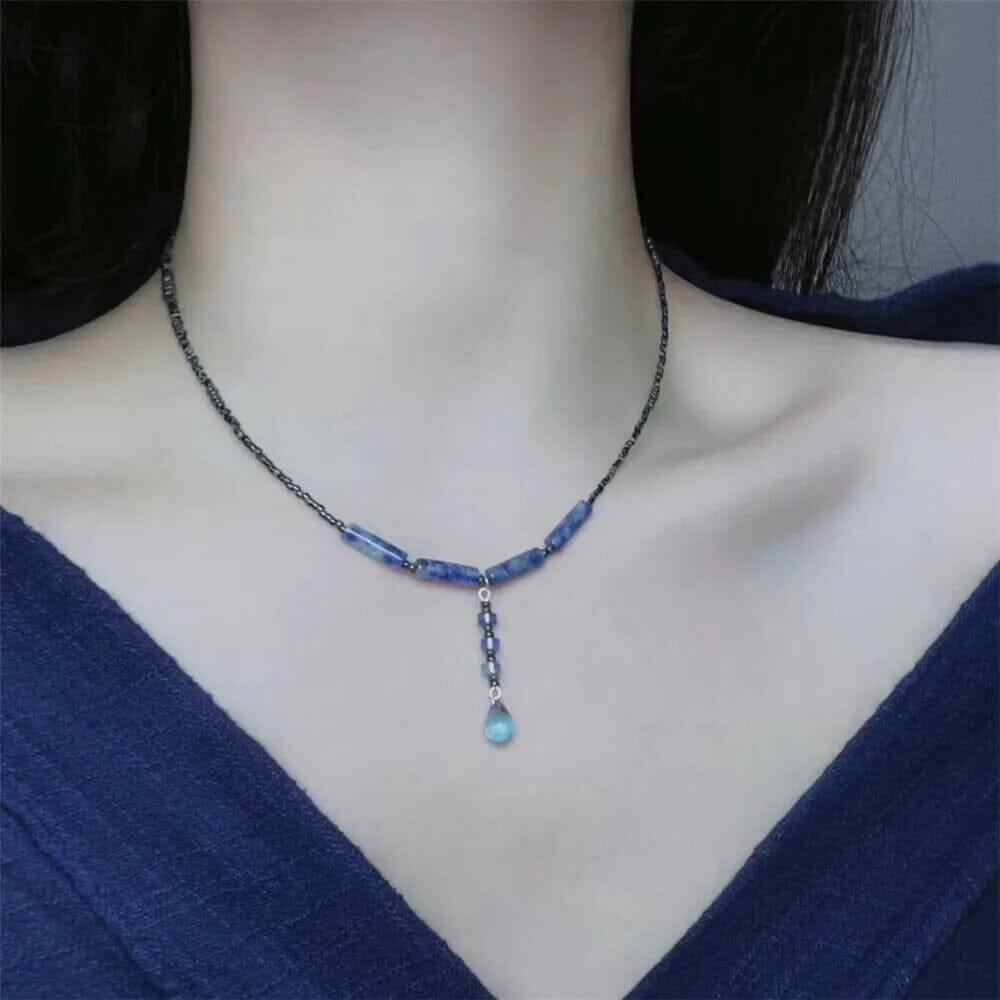 Collier Ancien Rivière En Cristaux Bleu Ciel Avec Solitaire Boréalis - Occasion
