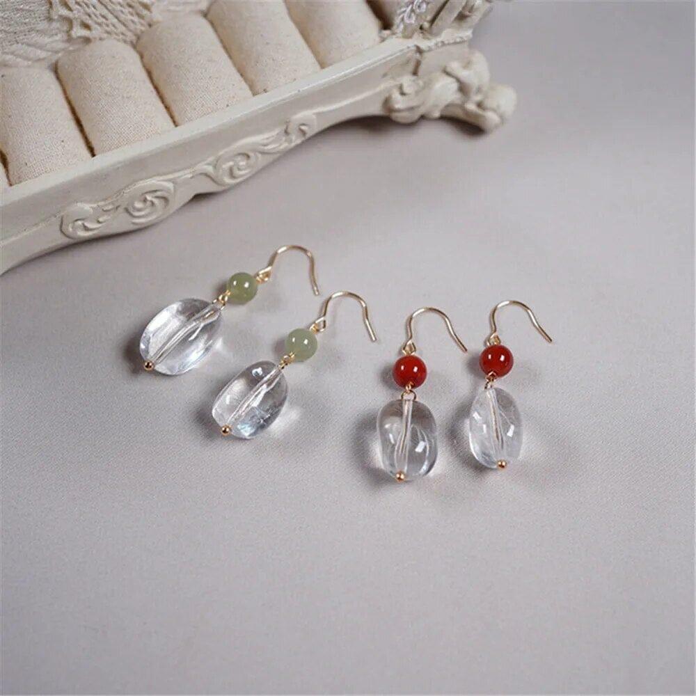 Boucles d'Oreilles Goutte d'Harmonieuse en Agate Rouge & Jade Hetian