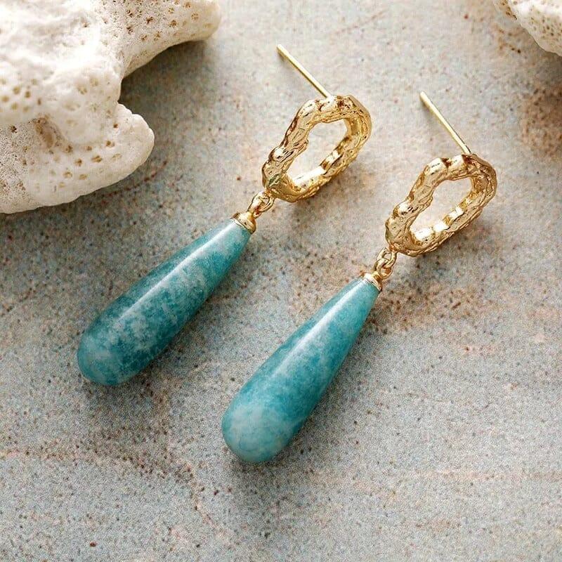 Boucles d’Oreilles Pendantes Gouttes d’ me en Pierres Naturelles