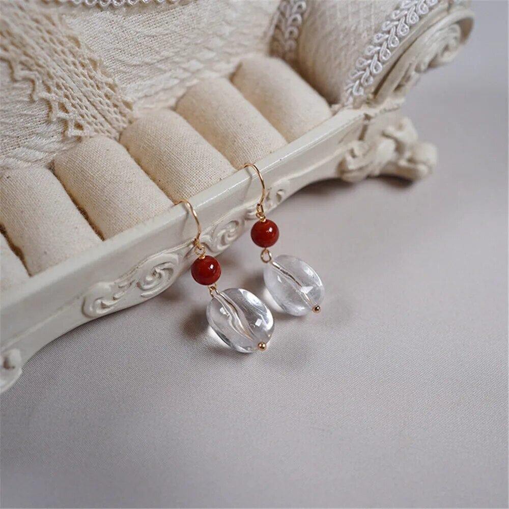 Boucles d'Oreilles Goutte d'Harmonieuse en Agate Rouge & Jade Hetian