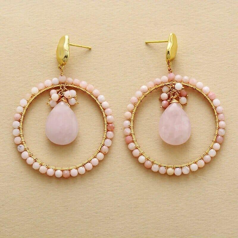 Boucles d'Oreilles Harmonieux Amour en Quartz Rose & Amazonite