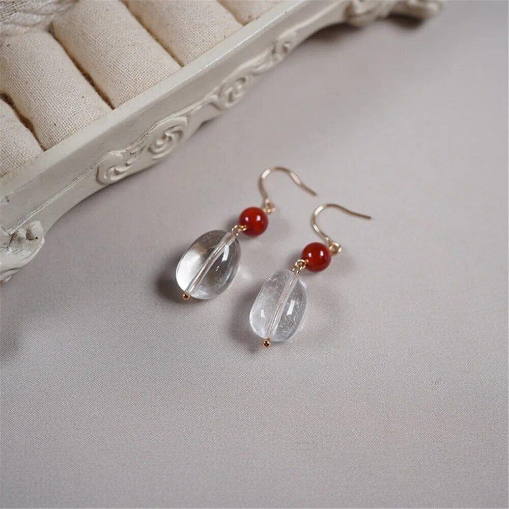 Boucles d'Oreilles Goutte d'Harmonieuse en Agate Rouge & Jade Hetian