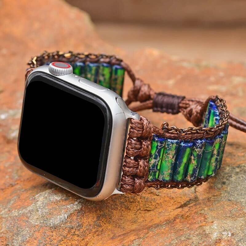Bracelet d'Apple Watch Fascinante Paix en Hématite et Jade
