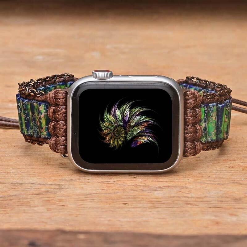 Bracelet d'Apple Watch Fascinante Paix en Hématite et Jade