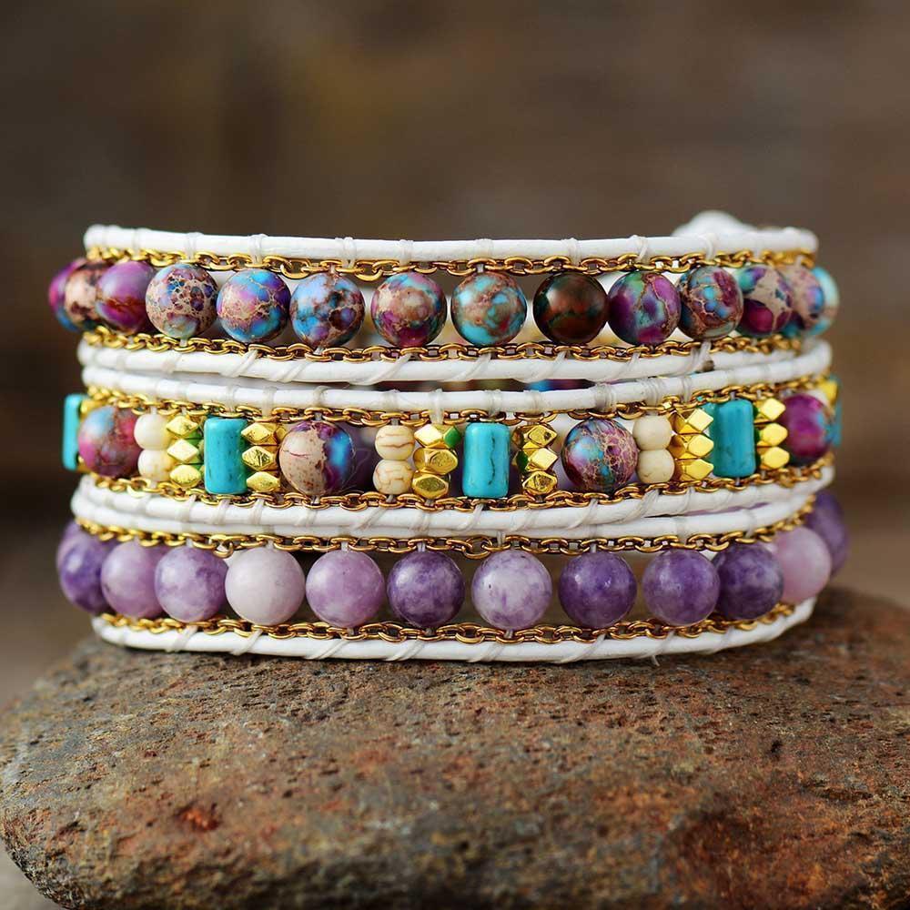 Bracelet Romantisme Blanc en Chaînes et Jaspe