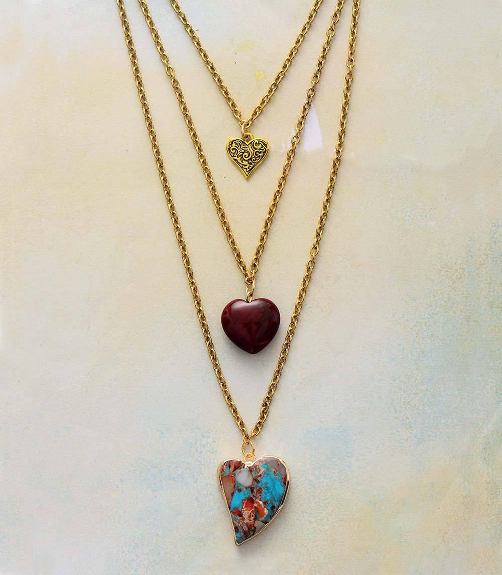 Collier Coeur Multicouches en Jaspe