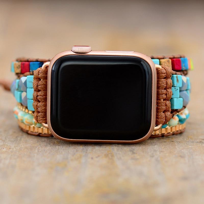 Bracelet d'Apple Watch Vibrant en Pierre de Jaspe Carré