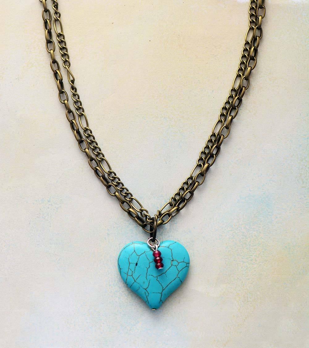 Collier Coeur Océanique en Pierres de Turquoise