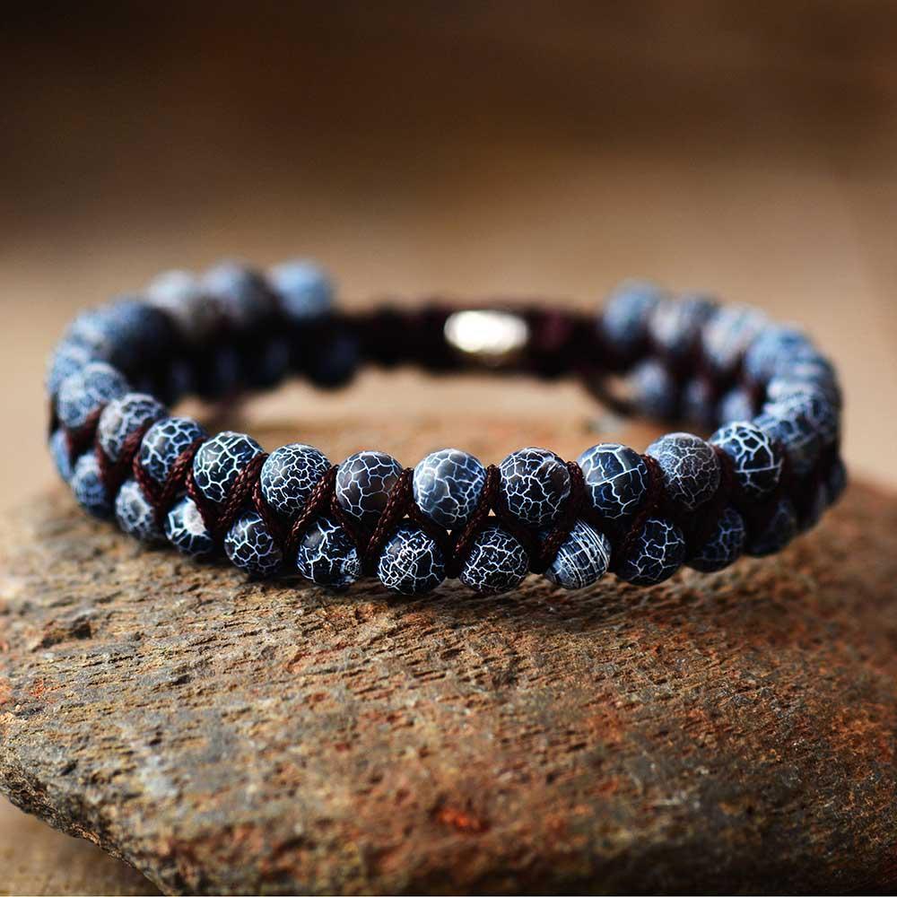 Bracelet Duo en Agate Noire Mate