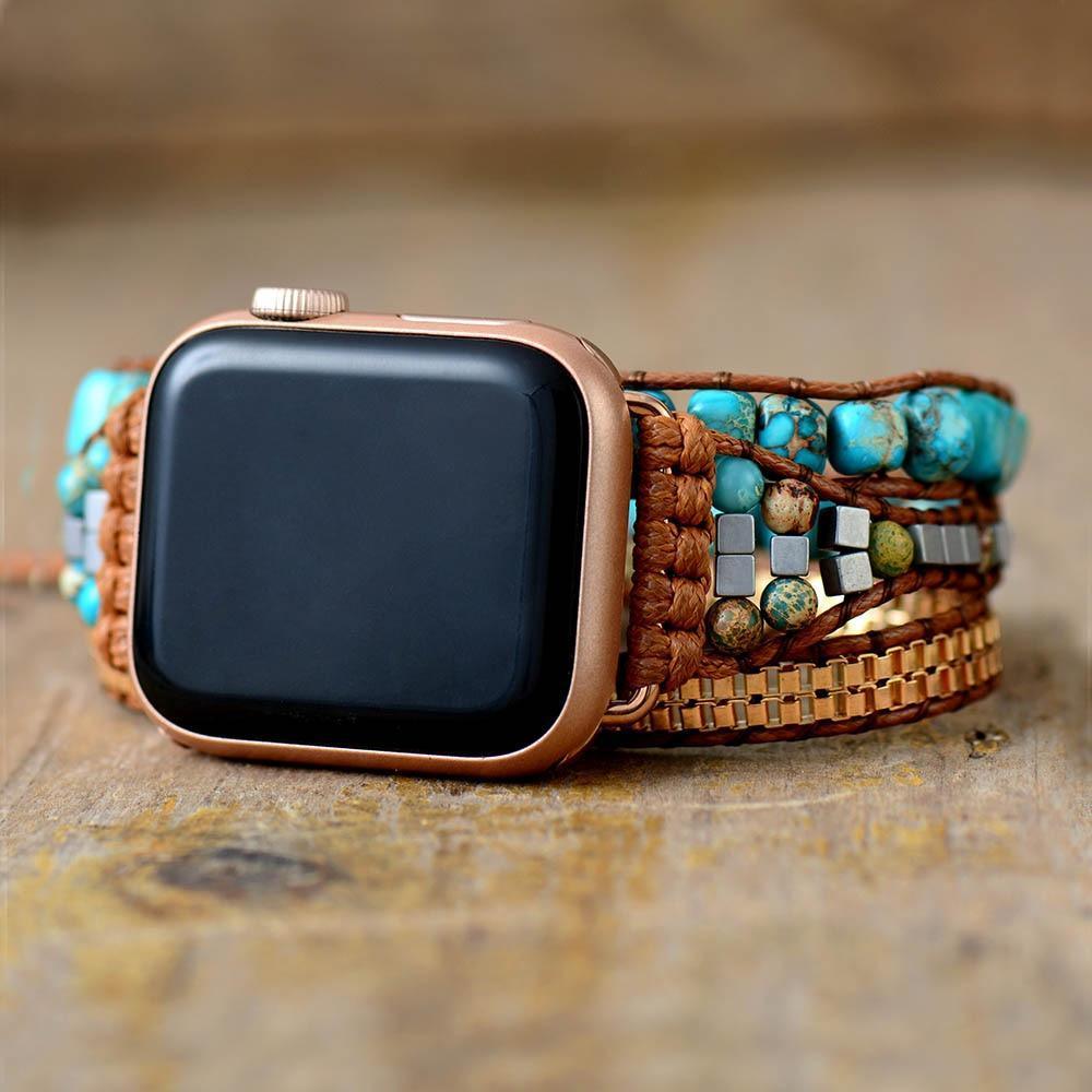 Bracelet d'Apple Watch Bleu en Pierre de Jaspe