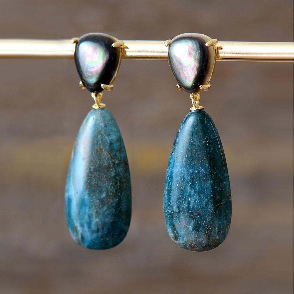 Boucles d'Oreilles Pendantes Bleu Pétrole en Apatite