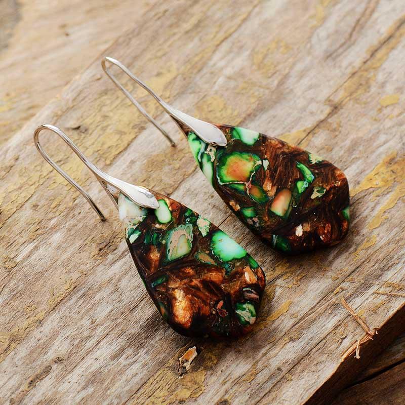 Boucles d'Oreilles en Jaspe Art-Déco