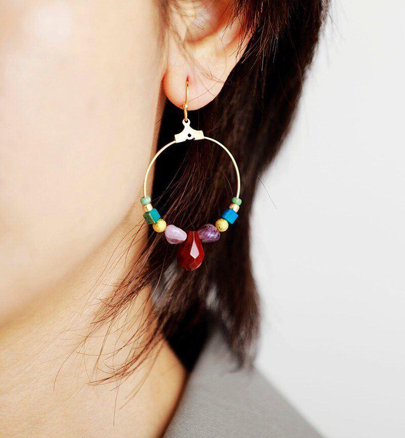 Boucles d'Oreilles en Pierres Naturelles Chakra