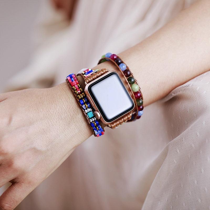 Bracelet d'Apple Watch Précieux Pouvoir en Jaspe et Onyx