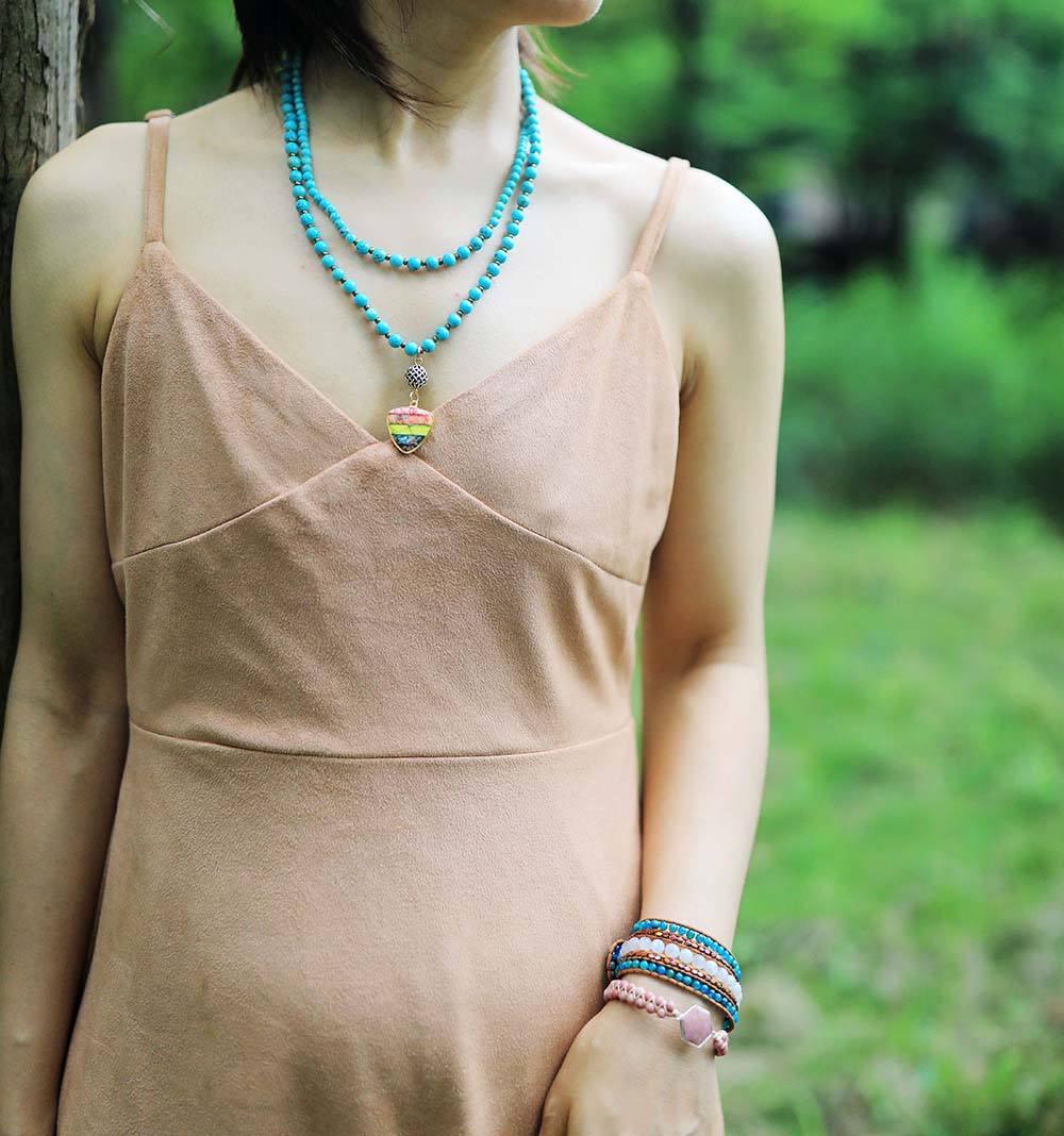 Collier Mala en Turquoise "Bouclier des Chakras"